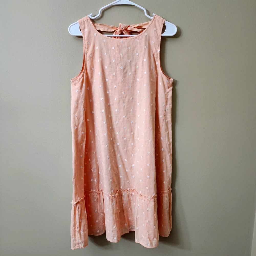 LOFT Coral Sleeveless Dress with White Dots